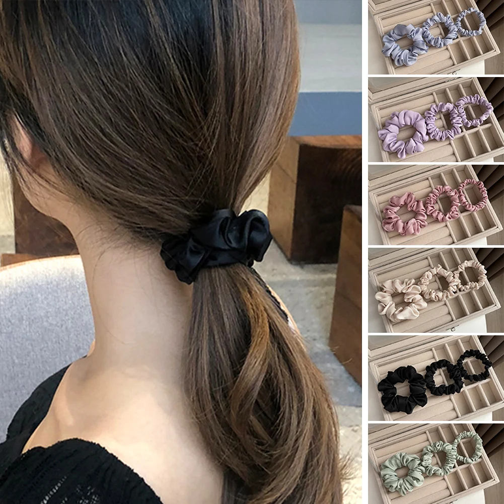 

3 шт./компл. атласные резинки для волос, набор винтажных однотонных эластичных резинок для волос, резинка для волос «конский хвост», модные а...