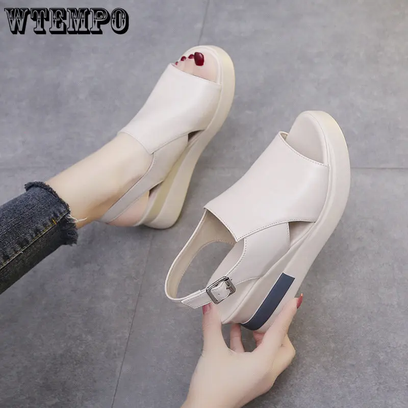 

WTEMPO Summer Comfortable Fashion Muffin Thick Bottom Slope Heel Women's Sandals Back Empty Snap Sandals Large Size Light Sandal