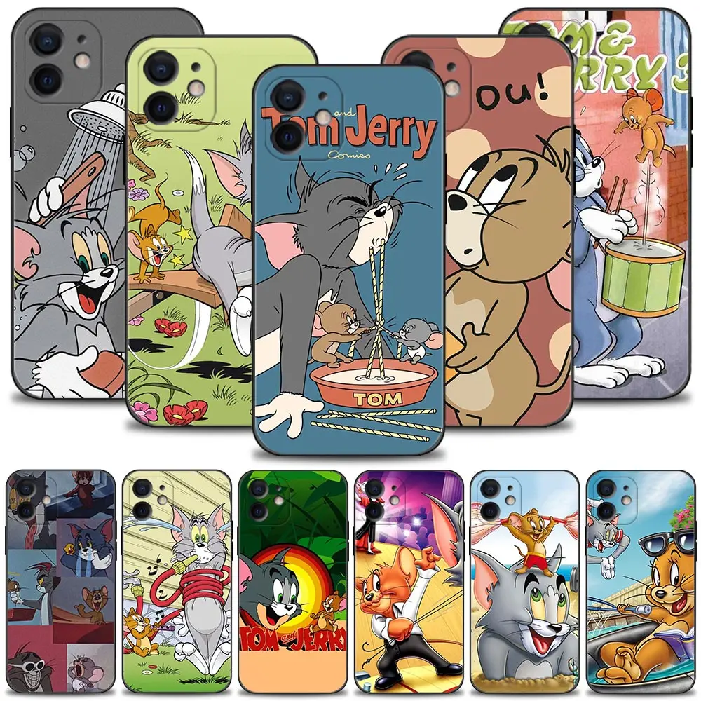 

Tom and Jerry Phone Case For iPhone 13 12 11 Pro Max 13 12 Mini Cover X XR XS Max 6 6S 7 8 Plus 5 5S Black Silicon Funda