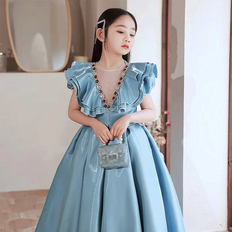 

Girl catwalk evening gown princess dress high-end children's host flower Tong Peng skirt piano performance suit blue spring