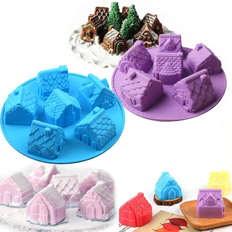 

3D Silicone Cake Mold Christmas Gingerbread House Castle Baking Mould Soap Candle Mousse Decoration Pastry Tools Bakeware Pan