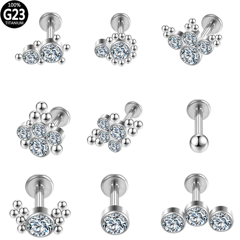 

Diaphragm Titanium Cartilage Tragus Piercing G23 Labret Industrial Crystal Lip Stud Hinge Segment Earrings Helix Body Jewelry