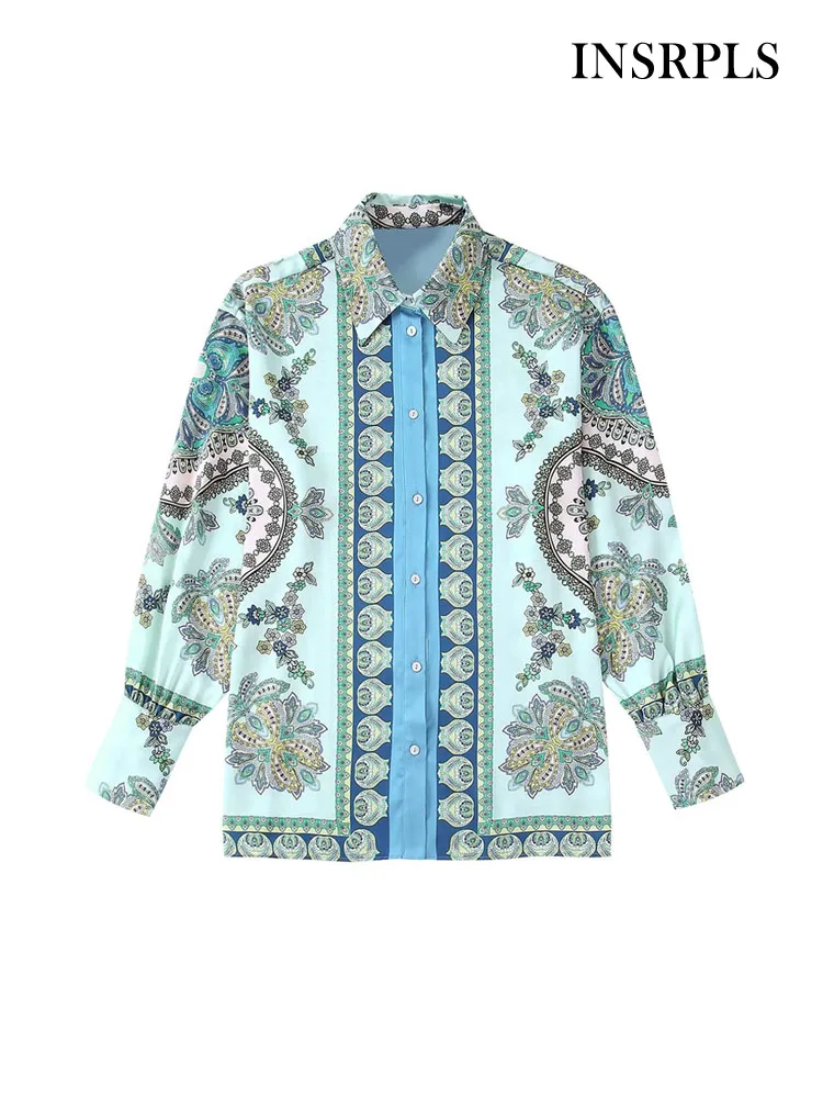 

INSRPLS Women Fashion Flowing Printed Loose Shirts Vintage Long Sleeve Front Buttons Female Blouses Blusas Chic Tops