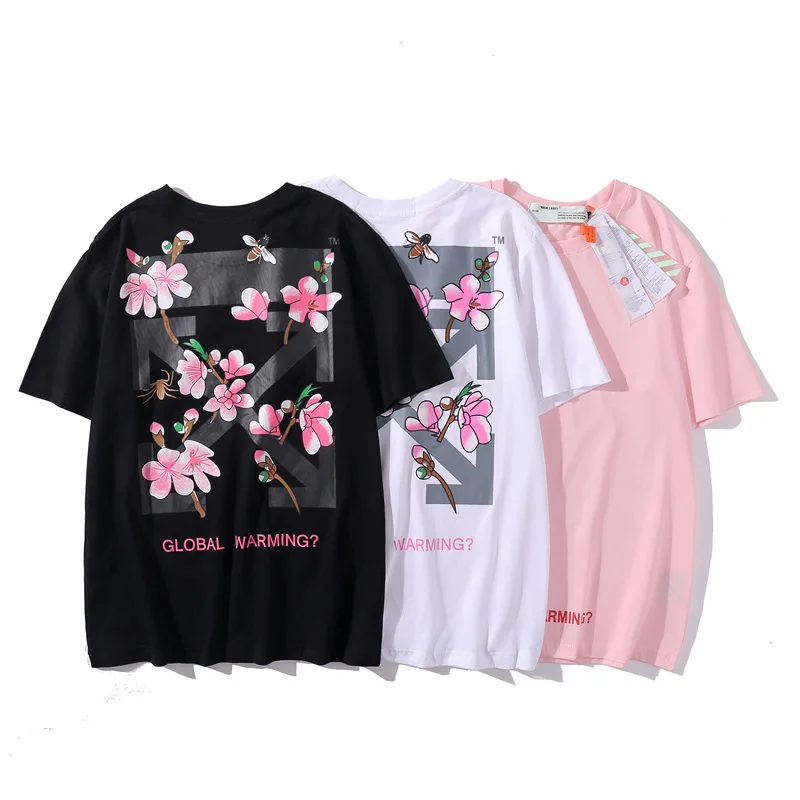 

2022 New Fashion Oblique Cross Arrow Men T Shirt Casual Clothes Vintage Harajuku Streetwear T-shirt OW Cherry Couple Cotton Tops