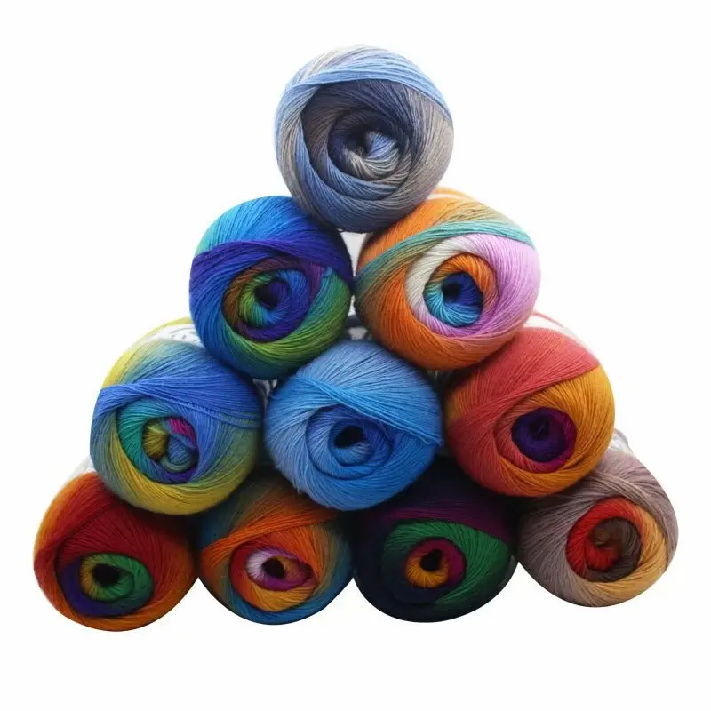 

100g 800m Long Dyed Wool Lace Thread Hand Knitting Fashion Shawl Scarf Thread Bar Knitting Rainbow Wool Ball