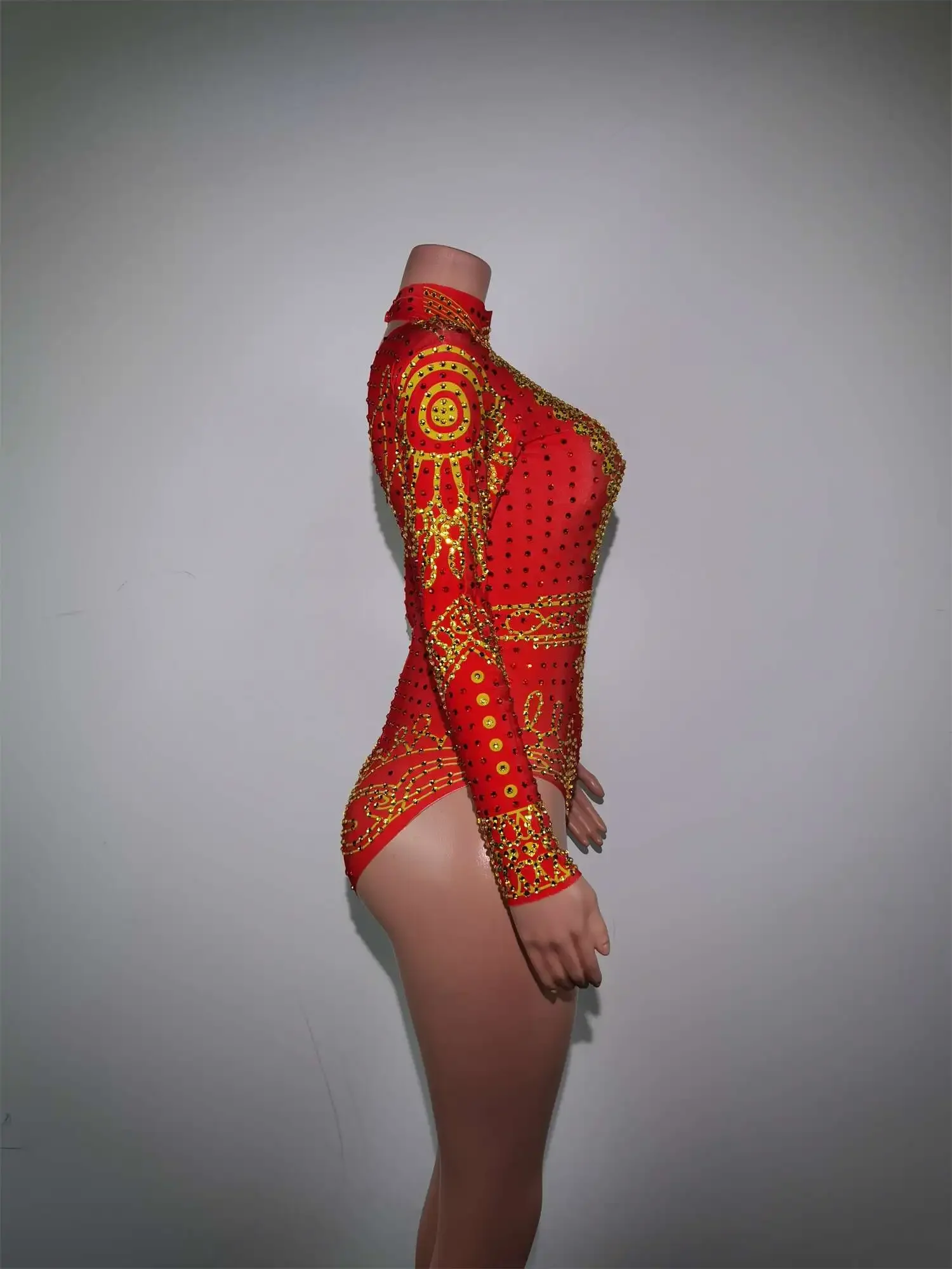 Блестящий женский красный комбинезон с кристаллами женская одежда для