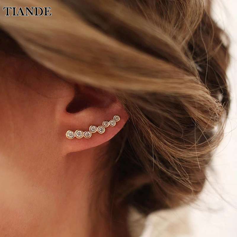 

TIANDE Gold Plated Ear Climber Earrings for Women Fashion Zircon Piercing Ear Crawler Stud Earrings 2023 Jewelry Accessories