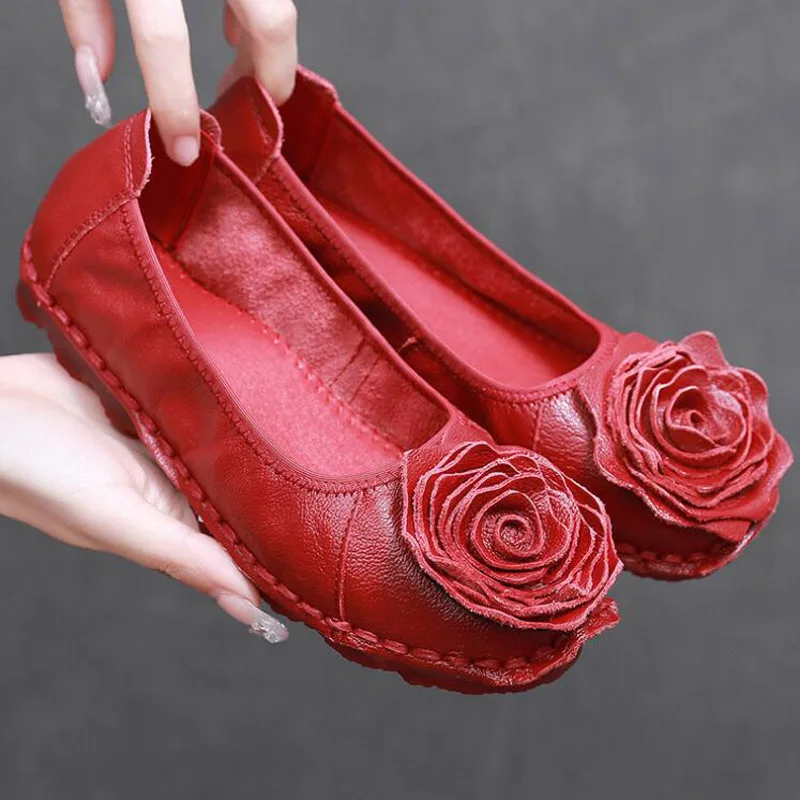 Spring Autumn Handmade Gravida Flats 2022 New Style Flower Genuine Leather Shoes Female Ballet Flats Casual Shoes Woman Loafers