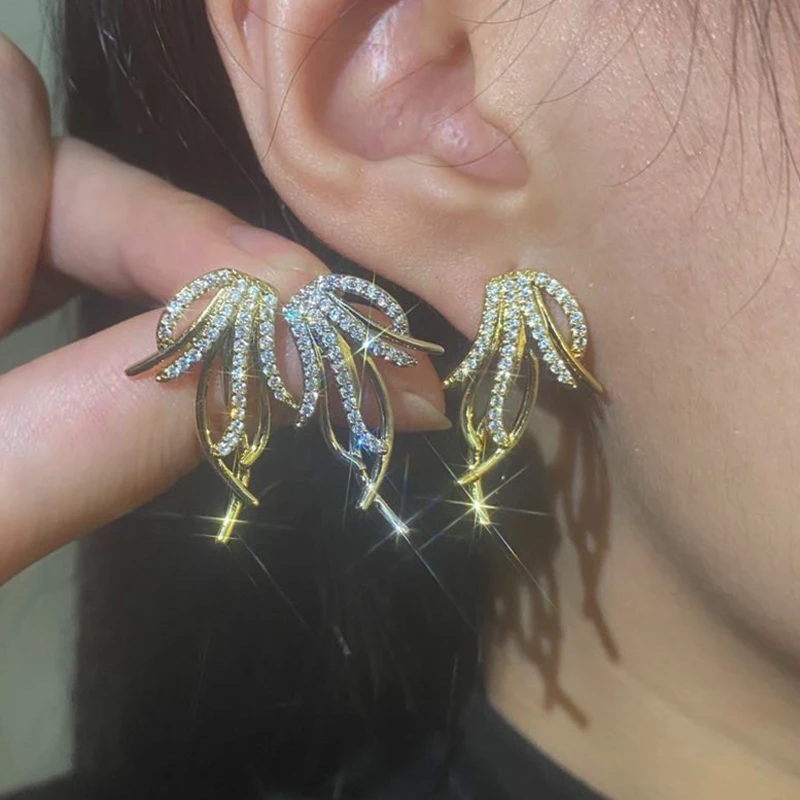 

Unique Irregular Shaped Zirconia Stud Earrings Gold Color Tassel Earring for Women Fashion Party Birthday Hot Sale Jewelry Gifts