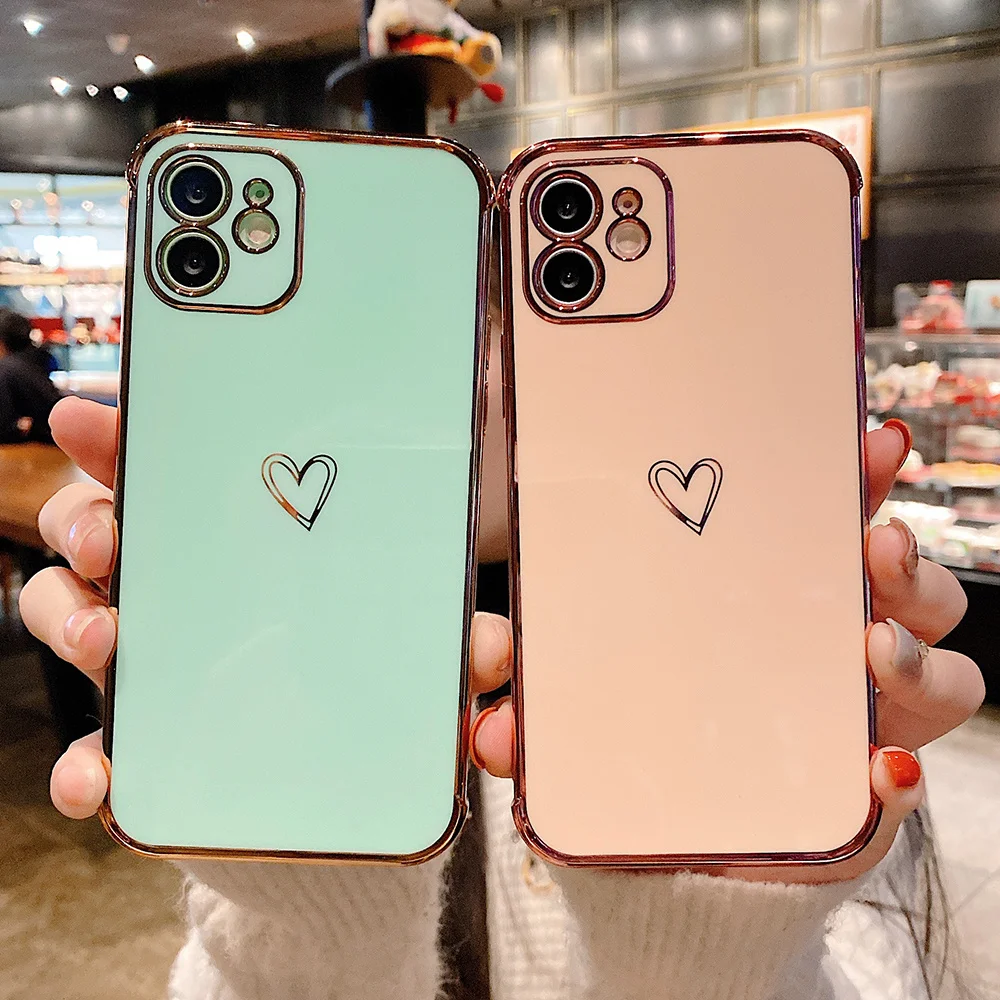 

Чехол для iPhone 13 Pro Max с гальваническим покрытием, чехол для телефона с сердечками для iPhone 11, 12, Pro Max, XS, Max, X, XR, 8, 7 Plus, мягкий бампер