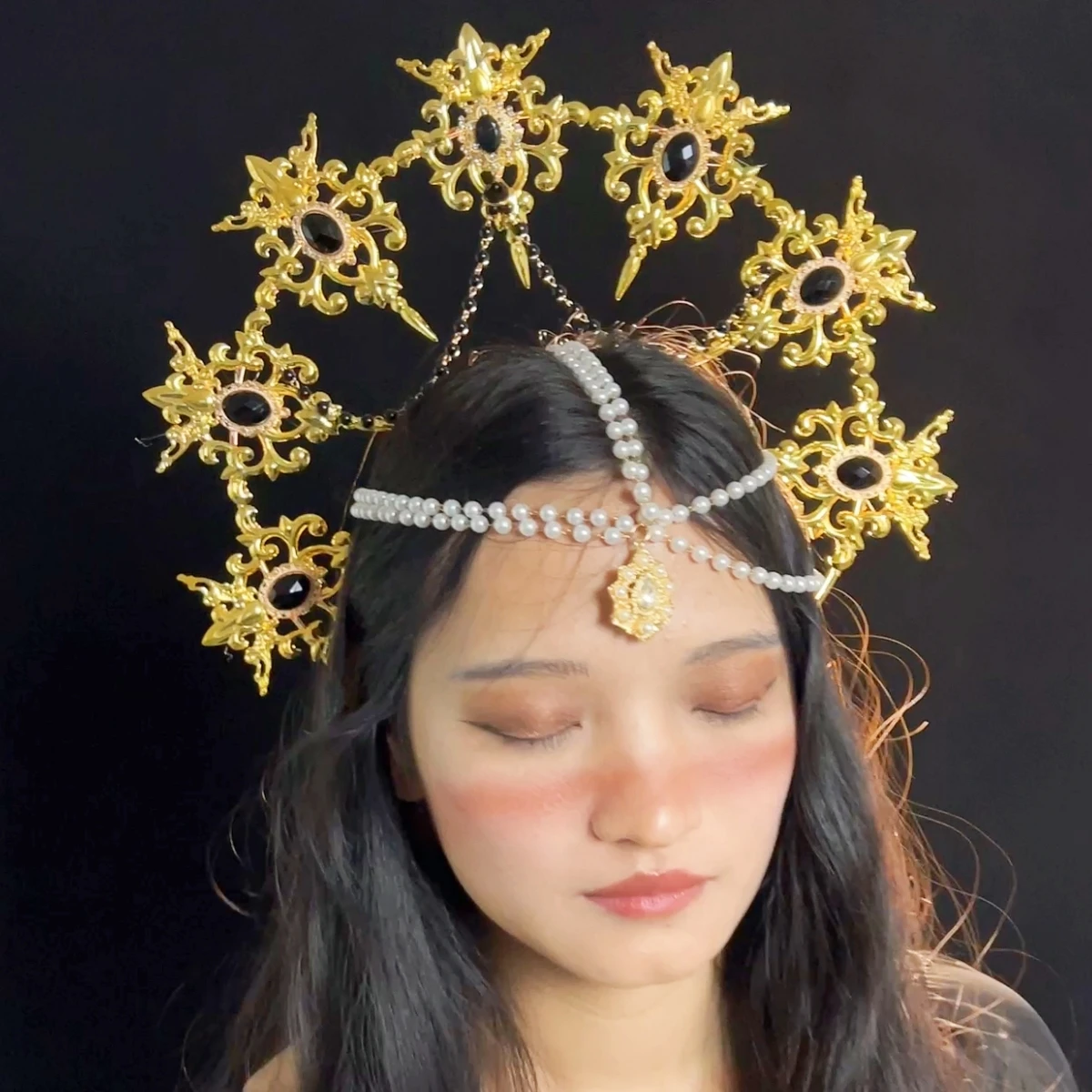 Солнце Богиня Ангел KC Halo Корона Головной убор Королева Анна Барокко Жемчужная