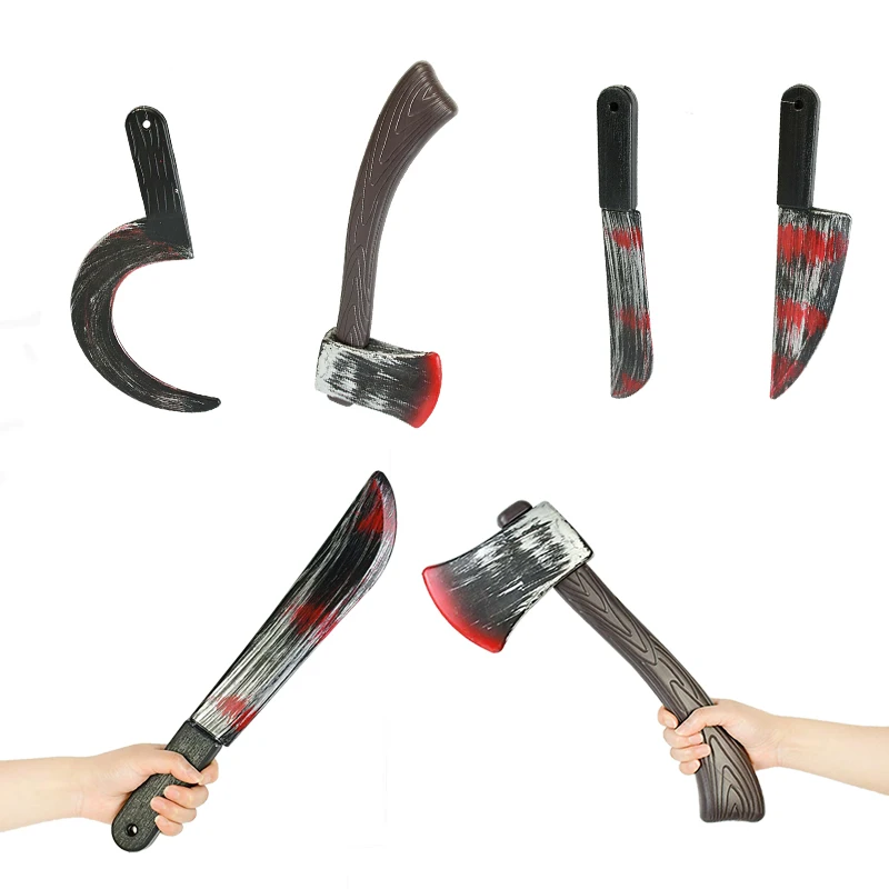 

Halloween Fake Bloody Weapons Plastic Knife Axe Sickle Horror Weapons Cosplay Party Props Halloween Decorations Kids Favor Toy