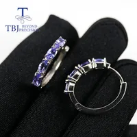 tbj natural real blue tanzanite hoop earring oval 3*5mm opal  aquamarine gemstone fine jewelry 925 sterling silver for women