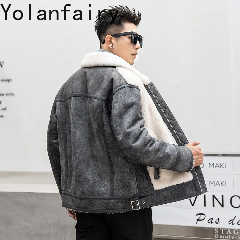 Мужская шуба из натуральной овечьей шерсти YOLANFAIRY Роскошная Одежда толстые