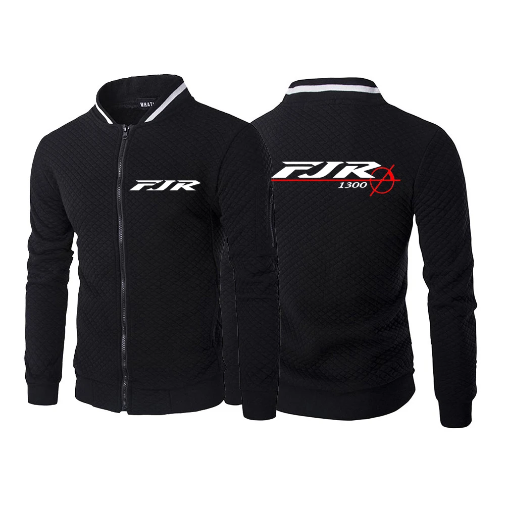 

2023 Spring Autumn FJR 1300 MOTORCYCLE Logo Printed Long Sleeve Cardigan Sweatshirt Zip Round Neck Cotton Lattice Design Outwear