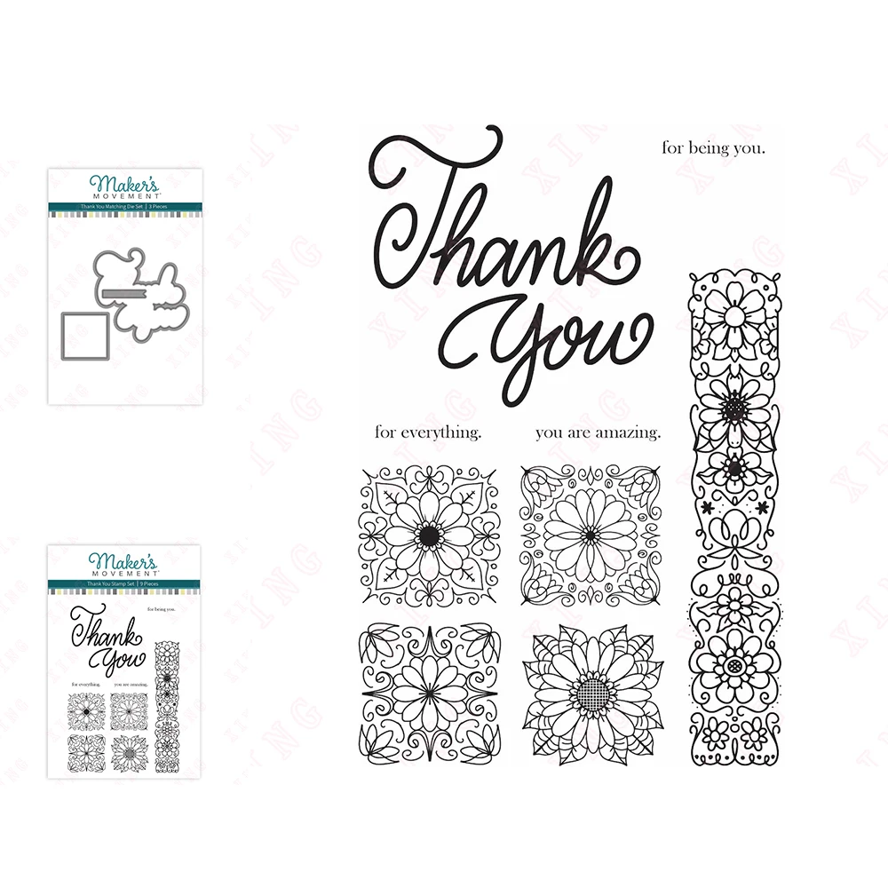 

New Decoration Embossing Thank You Clear Stamp Set Metal Cutting Dies Scrapbook Paper Photo Diy Craft Blade Punch Reusable Molds