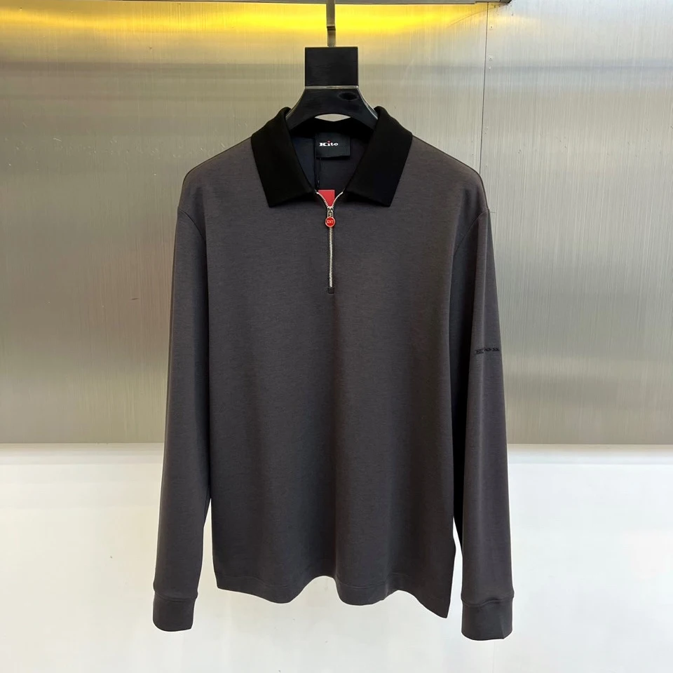 Фото Kiton осенне-зимняя новая повседневная деловая универсальная мужская рубашка-поло с длинными рукавами и лацканами контрастного цвета №3