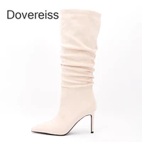 dovereiss 2022 fashion ladies boots winter beige pointed toe female boots stilettos heels half boots big size 41 42 43 44 45 46