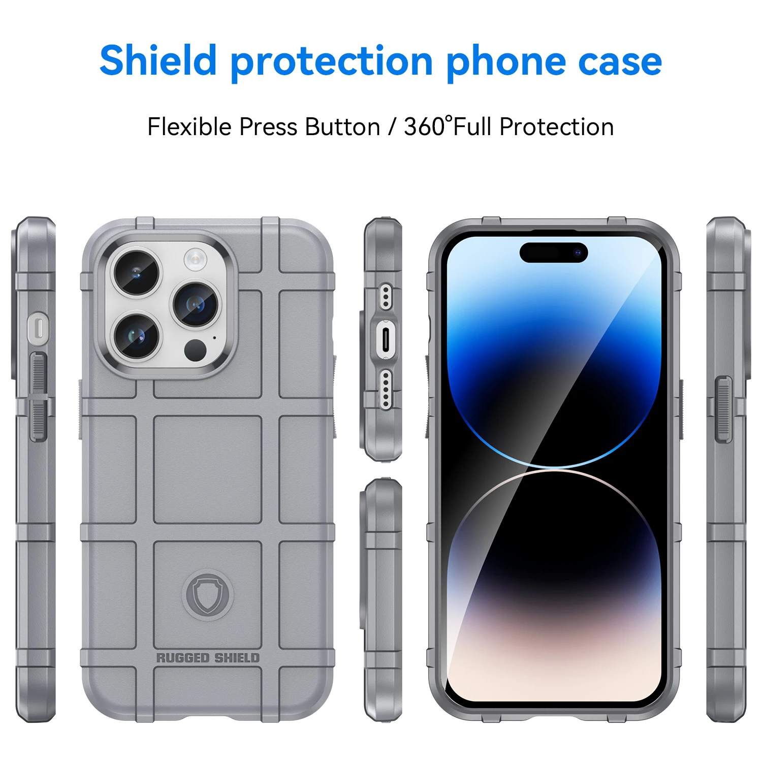 Grey Rugged Shield Shockproof Armor Case For iPhone 14 Pro Protection Case Back Cover