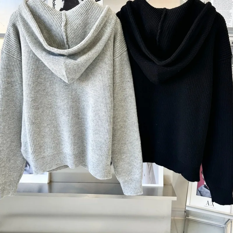 

Wool Knitted Hoodies Sweater Autumn Winter Hooded Pullover Jumpers