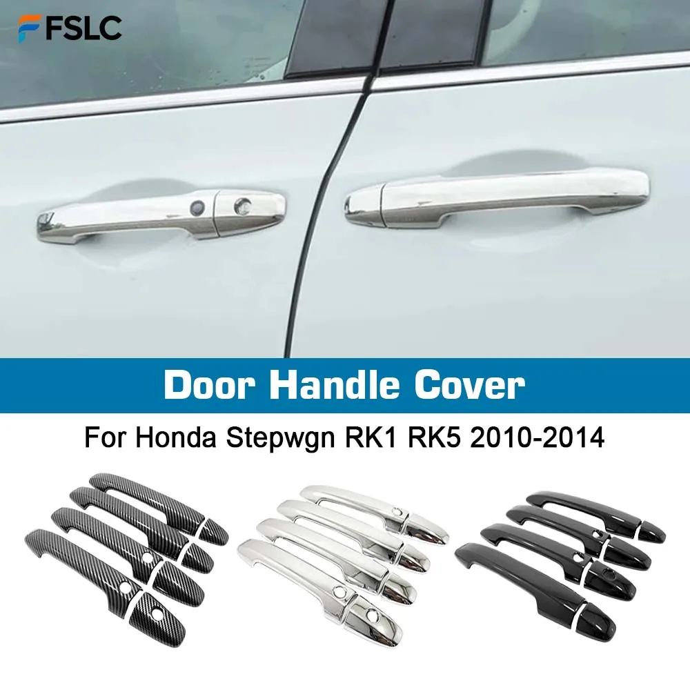 Фото ⭐ Оригинальный ⭐   Накладка на дверную ручку для Honda Stepwgn RK1 RK5 2010-2014, карбон, хром, черный, защита дверной ручки, декоративная отделка №1