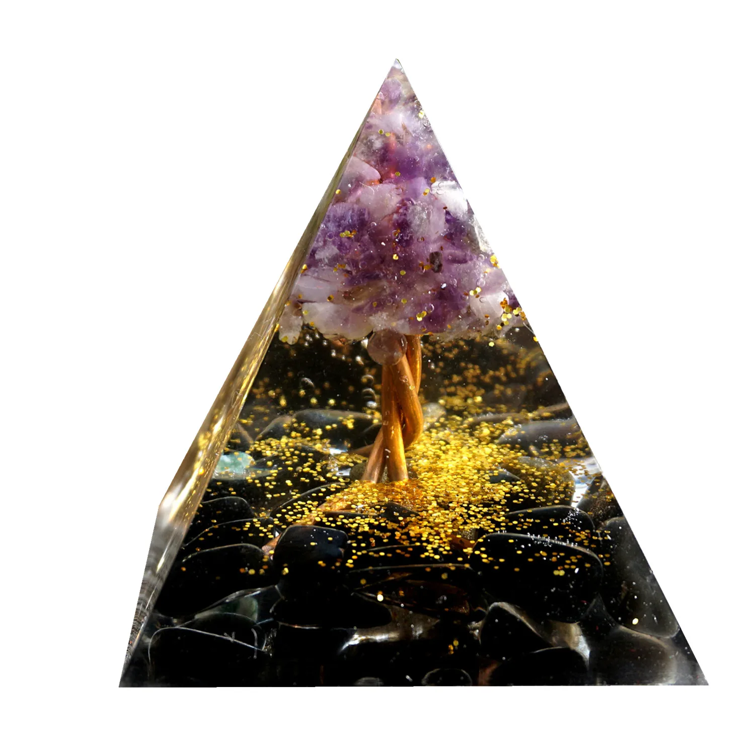 

Amethyst Tree of Life Orgonite Pyramid with Obsidian Stone Crystal Healing Orgone Pyramide Collection