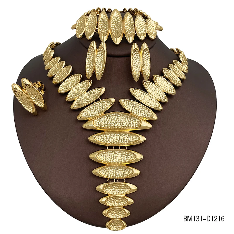 

Italian Gold Plated Two Tone Luxury Necklace Earring Bangle Ring Set For Wedding Jewellery Gift Daily Wear