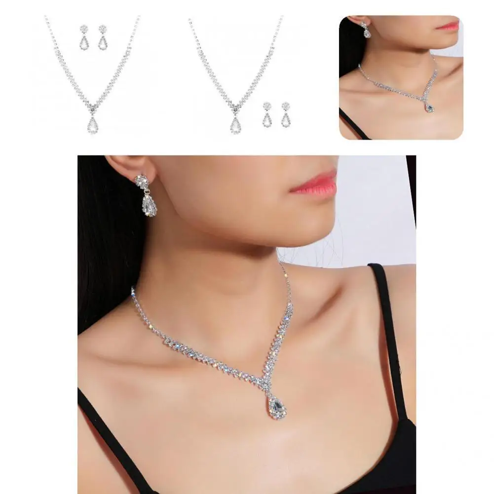 

Popular Wedding Jewelry Set Exquisite Elegant Bridal Necklace Earrings Bridal Necklace Earrings 1 Set