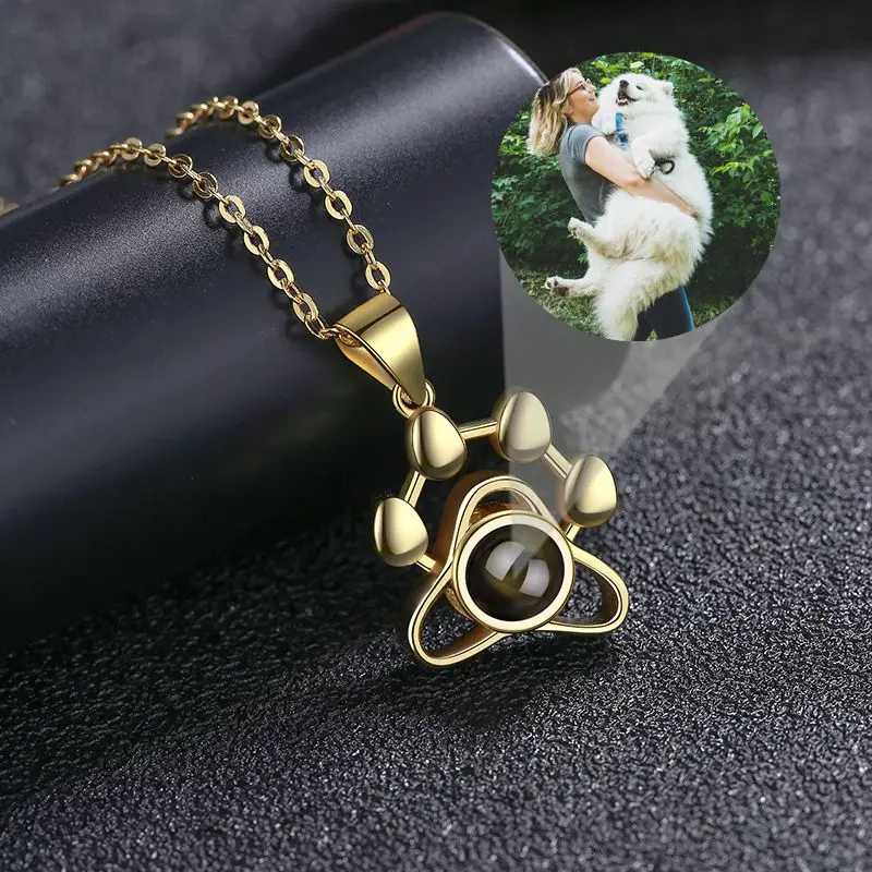 925 Sterling Silver Projection Photo Necklace in Gold Silver Rose Gold Personalized Custom Family Couples Pet Dog Photo Necklace