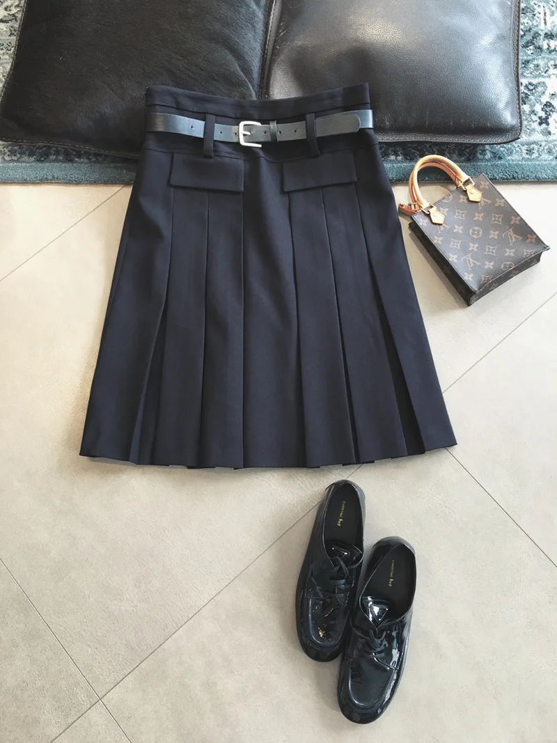 

A-line Pleated Skirt Women's Wool Polyester Composite Twill Weave