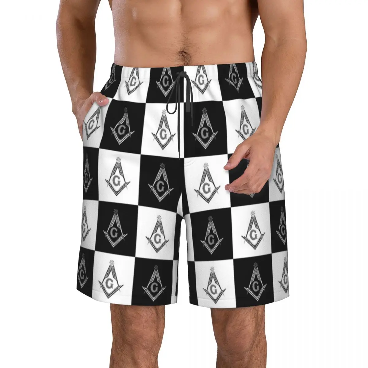 

Мужские пляжные шорты в клетку Freemason, пляжные шорты из полиэстера с сетчатой подкладкой, Быстросохнущий купальник, лето