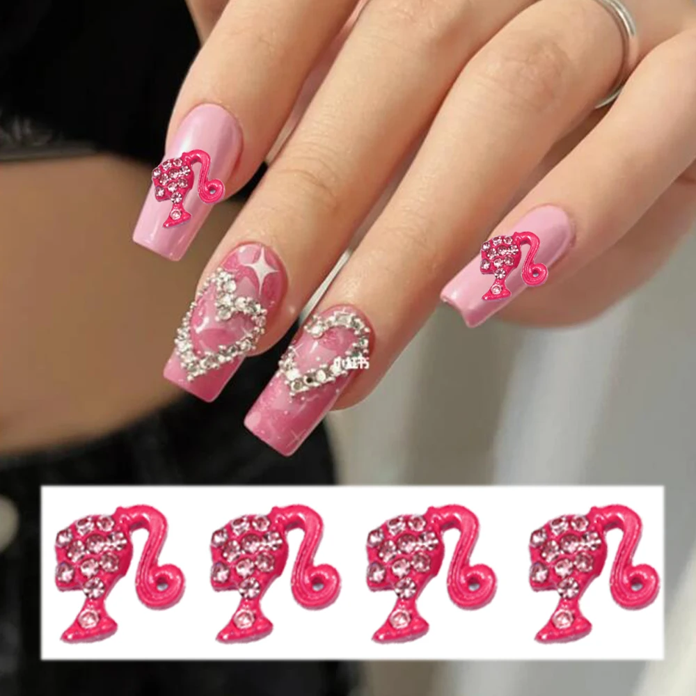 

60Pcs/Box Girl With Ponytail Nail Charms 3D Luxury Pink Crystal Alloy Jewelry Kawaii Designer Glitter Gems for Manicure Decor@*@