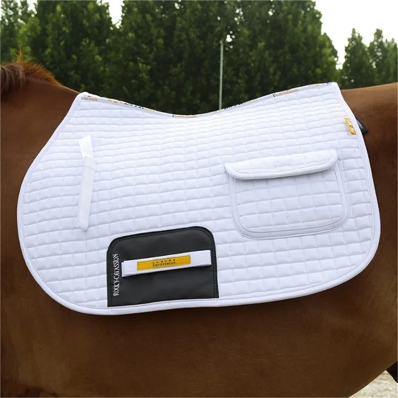 Equestrian Saddle Pad with pocket white saddle pad navy riding horse saddle pad rider saddle pad riding horse back pad