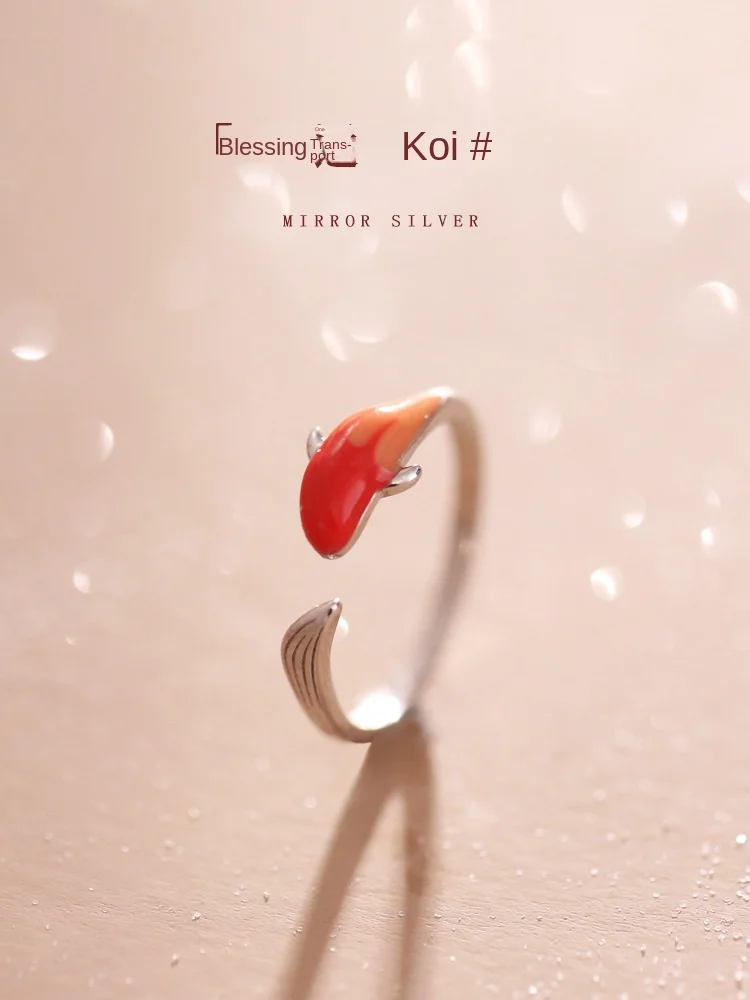 

Fortunate Koi Sterling Silver 925 Ring Female Niche Chinese Style Finger Ring Drip Oil Index Finger Accessories Tail Ring Send G