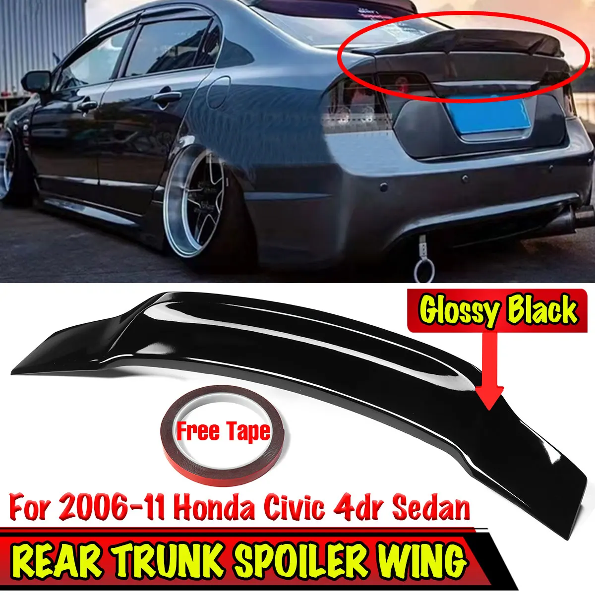 

Car Rear Spoiler Wing Lip Extension R Style Rear Trunk Spoiler Lip Boot Wing For Honda For Civic 8th 2006-2011 9th Gen 2012-2015