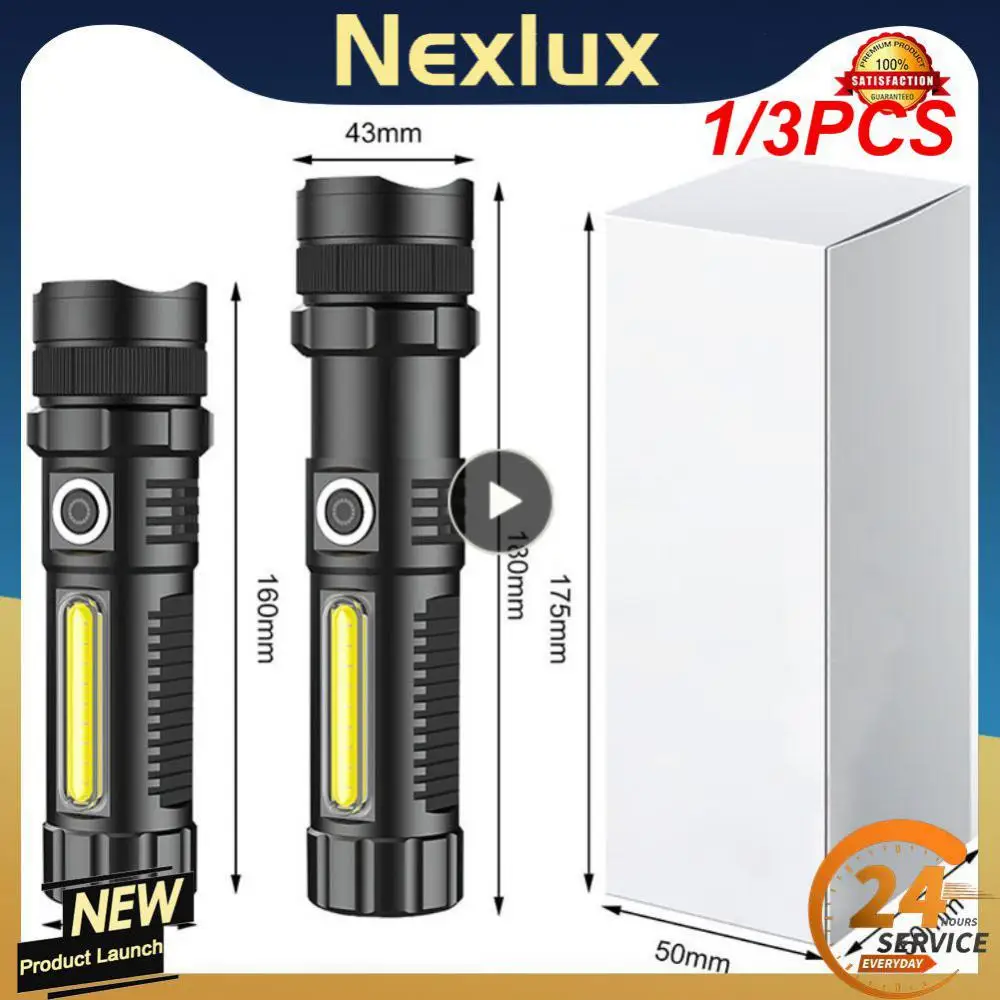 

1/3PCS Powerful LED XHP70.2 Flashlight USB Rechargeable COB Torch Waterproof Zoom Lantern with Power Display Super Bright 26650