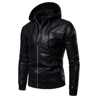 autumnwinter pu hooded leather coat men can take off two zipper leather men jackets european and american simple style men wear