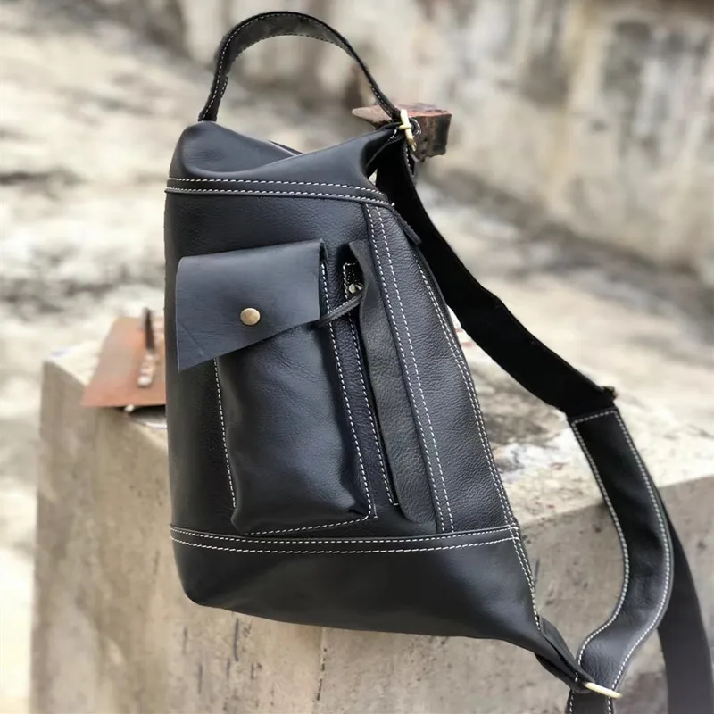 Genuine Leather Chest Bag For Men High-Capacity Male Shoulder Bag Business Crossbody Bag Vintage Man Sling Messenger Bag