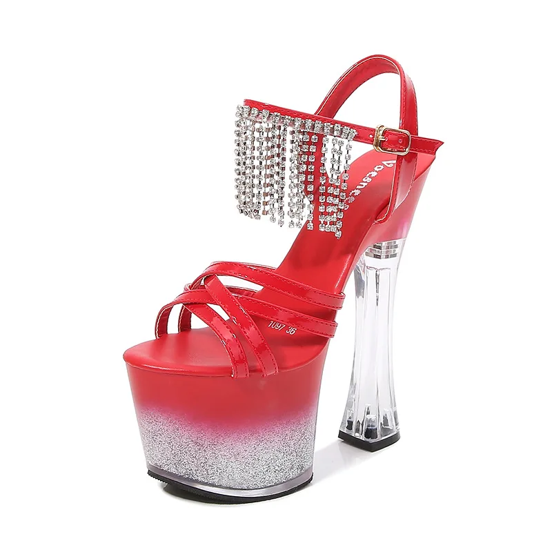 

Женские прозрачные сандалии на высоком каблуке, Водонепроницаемые босоножки на платформе и квадратном каблуке, с перекрестными ремешками, ...