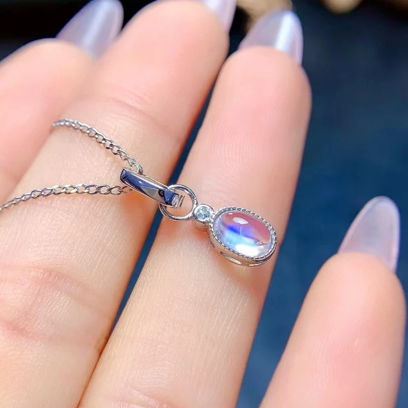 Простой кулон в виде Луны из серебра 925 пробы 4 мм * 6 карата натурального лунного