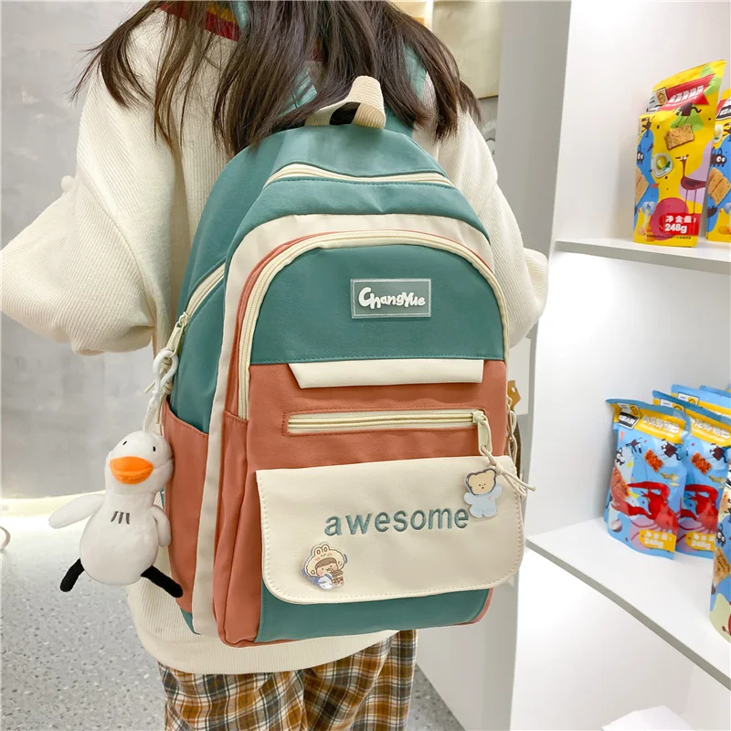 

New Color Contrast Women College Schoolbag Simple Design Teenage Girl Backpack Harajuku Wind Backpacks Large Capicity Book Bag