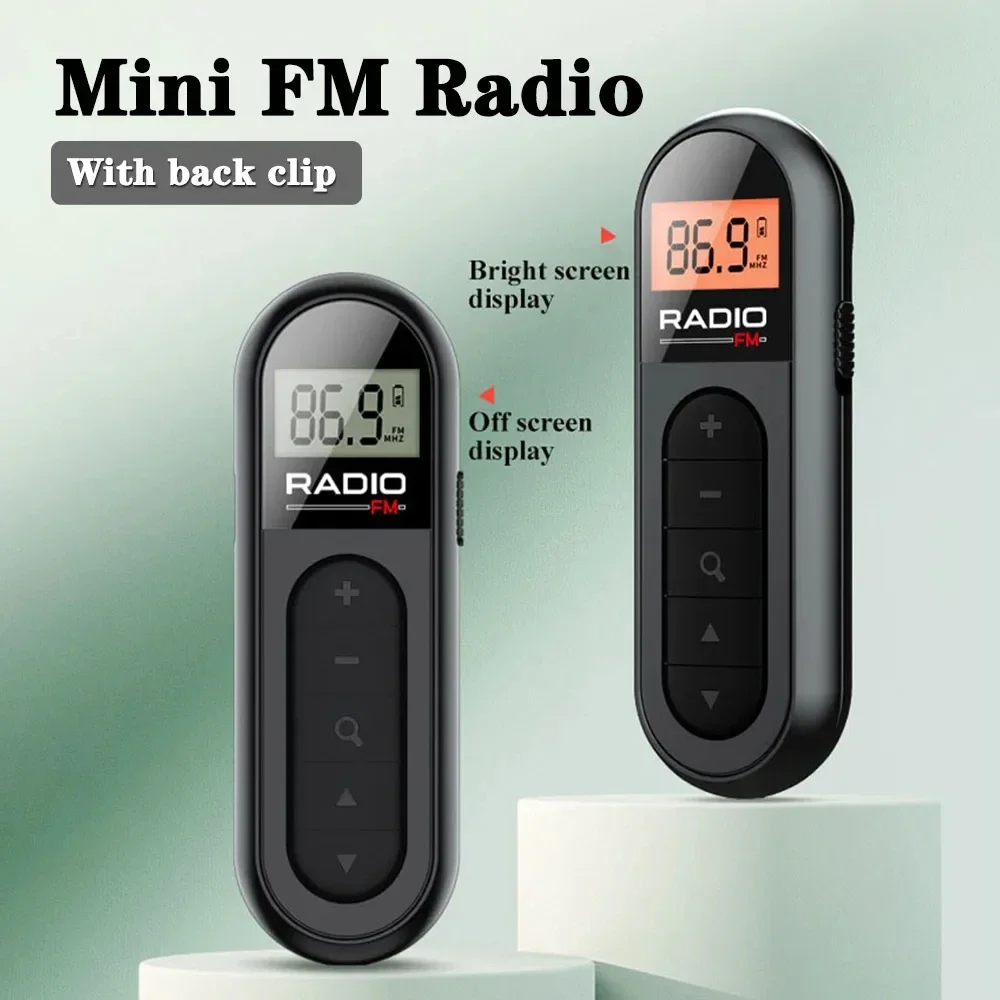 Фото Мини-карманное FM-радио, портативный радиоприемник 76-108 МГц с подсветкой, ЖК-дисплей, проводные наушники 3,5 мм, поддержка зарядки типа c №2