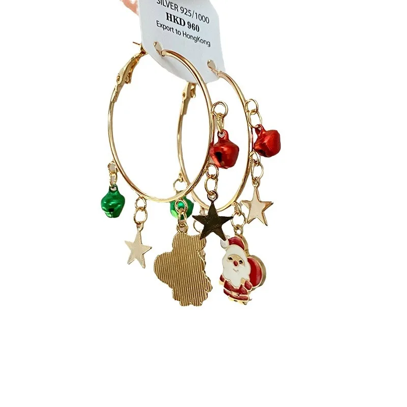 Женские круглые серьги-кольца с Санта-Клаусом