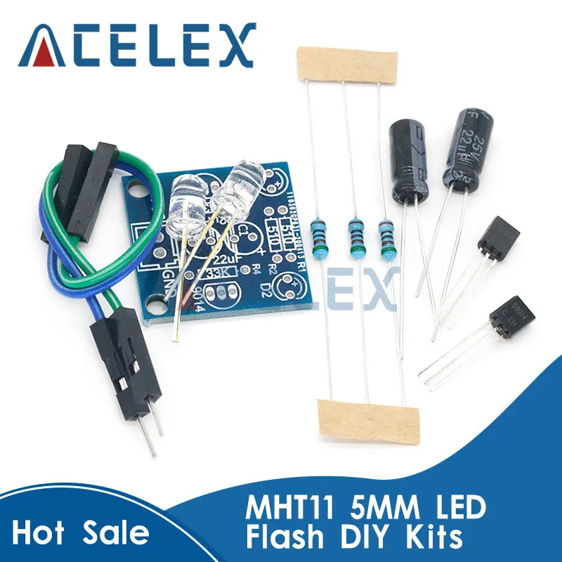 

MHT11 Simple 5MM LED Flash DIY Kits DC 3V-14V Circuit Electronics Suite 1.6mm Parts for Arduino Blinking Flashing Kit
