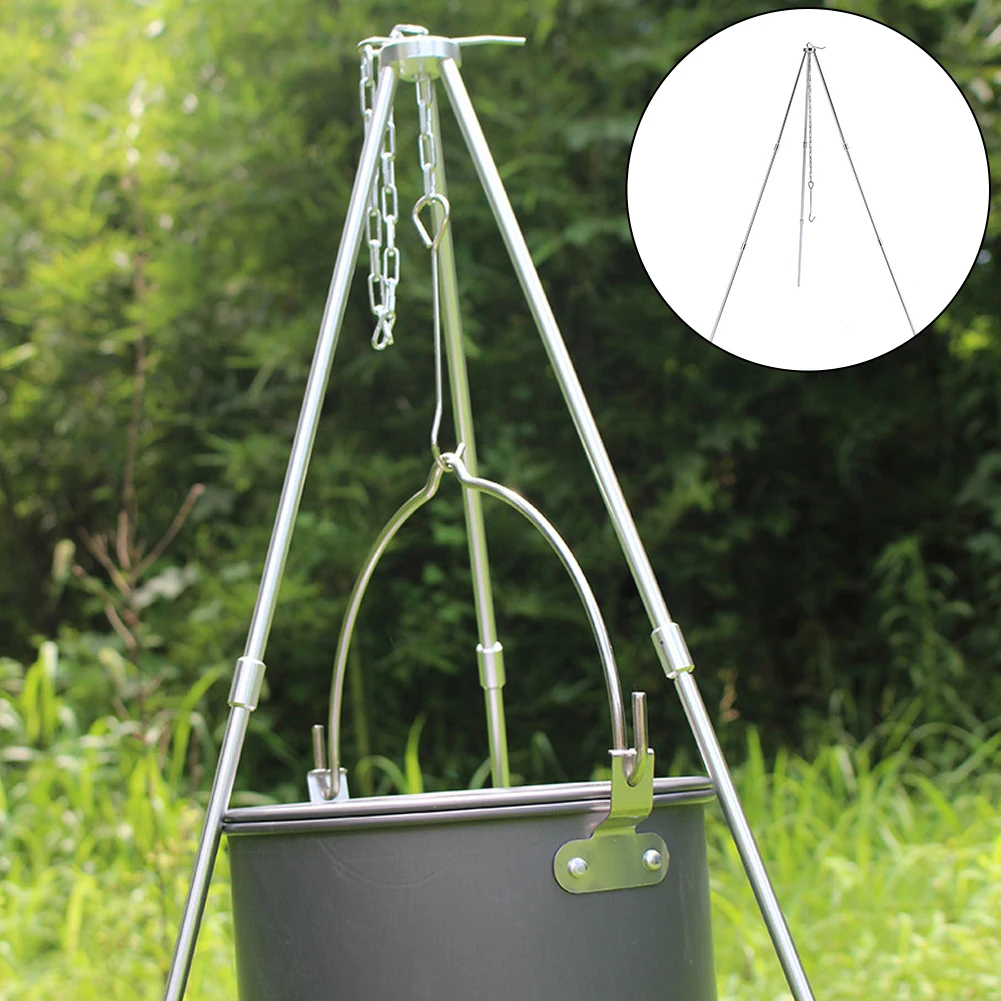 

Campfire Tripod Outdoor Camping Cooking Hanging Pot Picnic Fire Bracket BBQ Cookware Pot Grill Camping Stoves Stand Tool