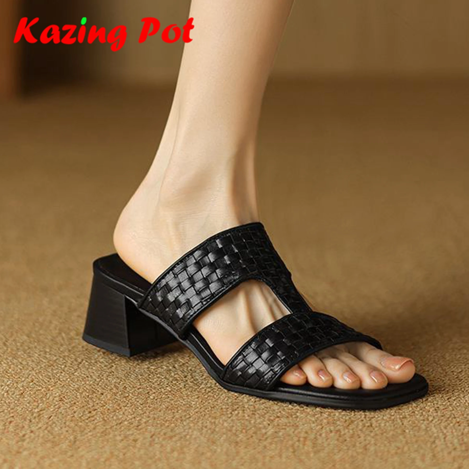 Мюли женские из воловьей кожи на толстом каблуке без застежки