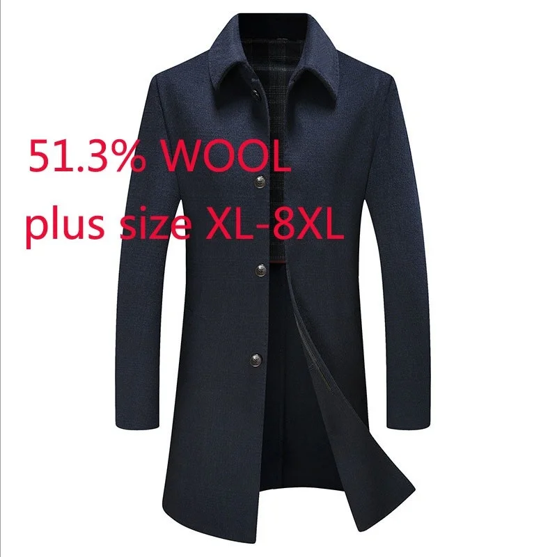 

New Arrival Fashion Suepr Large Autumn Winter Men Long Double Tweed Sided Windbreaker Casual Thick Coat Plus Size XL-6XL 7XL 8XL
