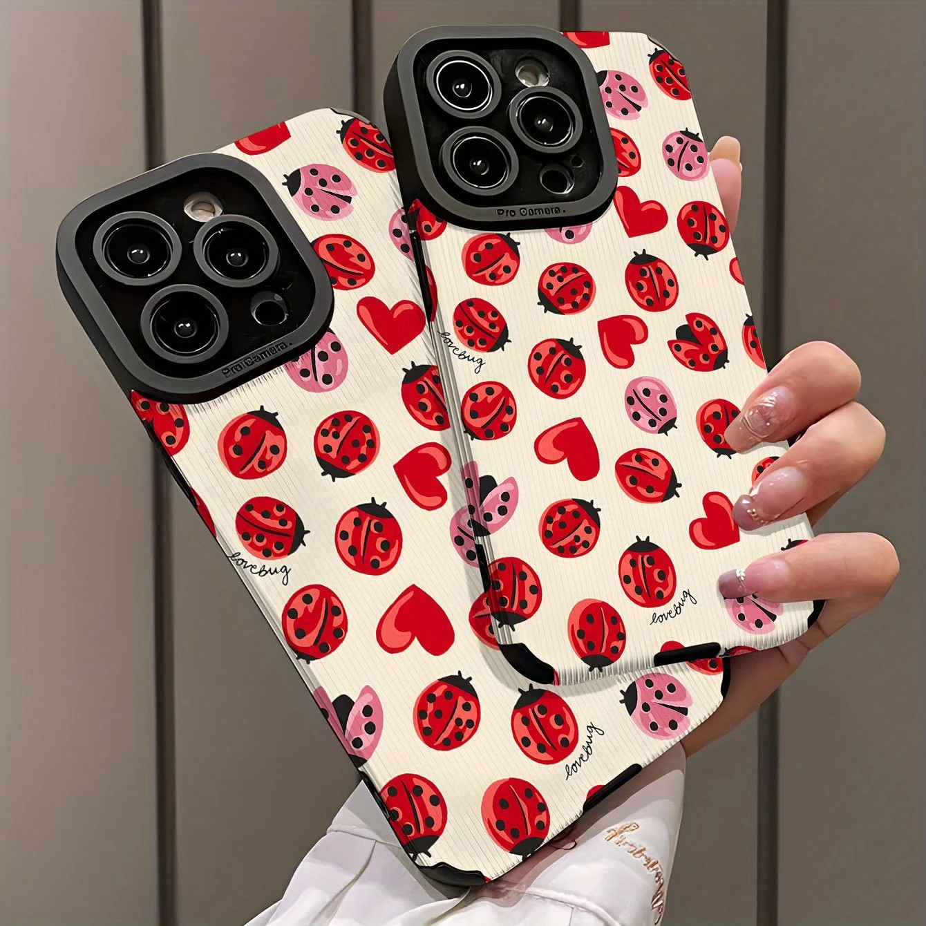 Фото Чехол для iPhone 17 Pro Max с милым сердечком божьей коровки, силиконовый противоударный защитный дизайн, совместимый с iPhone 16, 15, 14, 13 №5