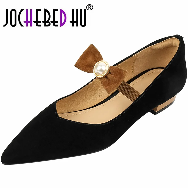 

【JOCHEBED HU】Elegant Loafer Women Genuine Leather Pointed Toe Flat Heel Oxfords Slide on Wedding Evening Shoe Comfort 33-40