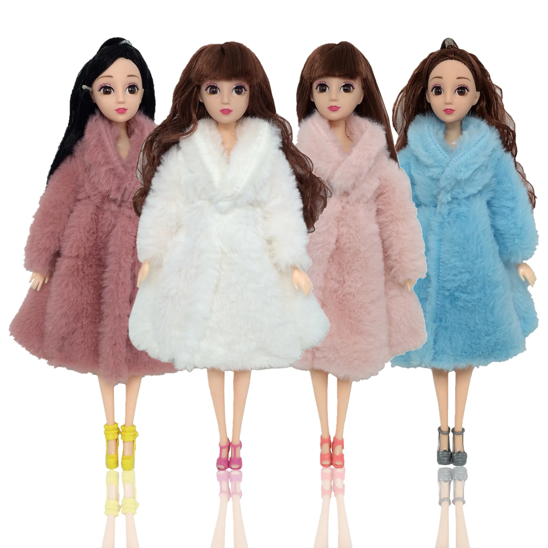 

1set Long Sleeve Soft Fur Coat Tops Dress Winter Warm Casual Wear Accessories Clothes for 30cm Doll Kids Toy Dolls Accessories